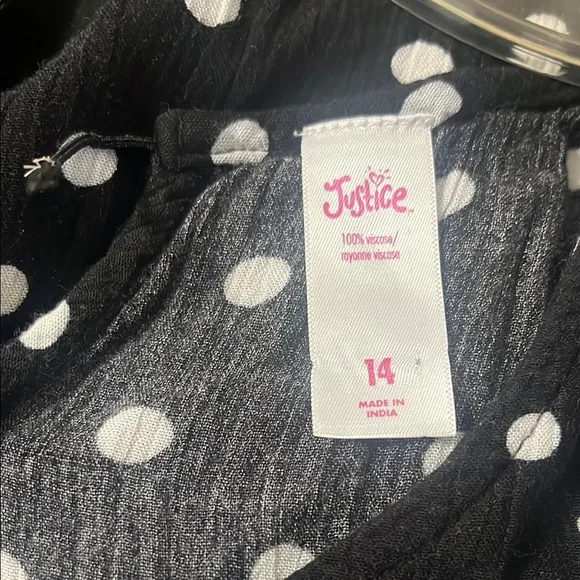Justice Girls short sleeves Maxi Dress Black with white Polka Dots size 14 - Picture 11 of 13